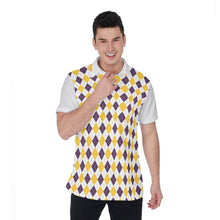 Load image into Gallery viewer, Purple &amp; Yellow argyle Men&#39;s Polo Shirt
